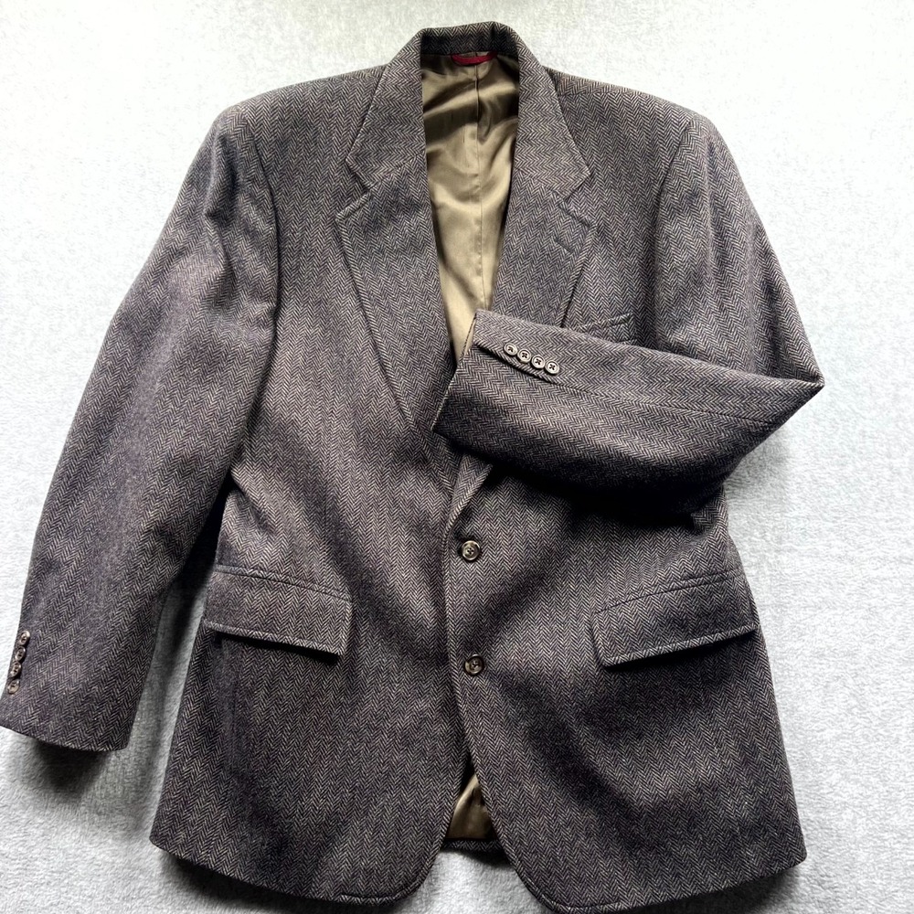 Jos. A. Bank Blazer Jacket Men 43L Brown Herringbone Single Breasted Notch Lapel